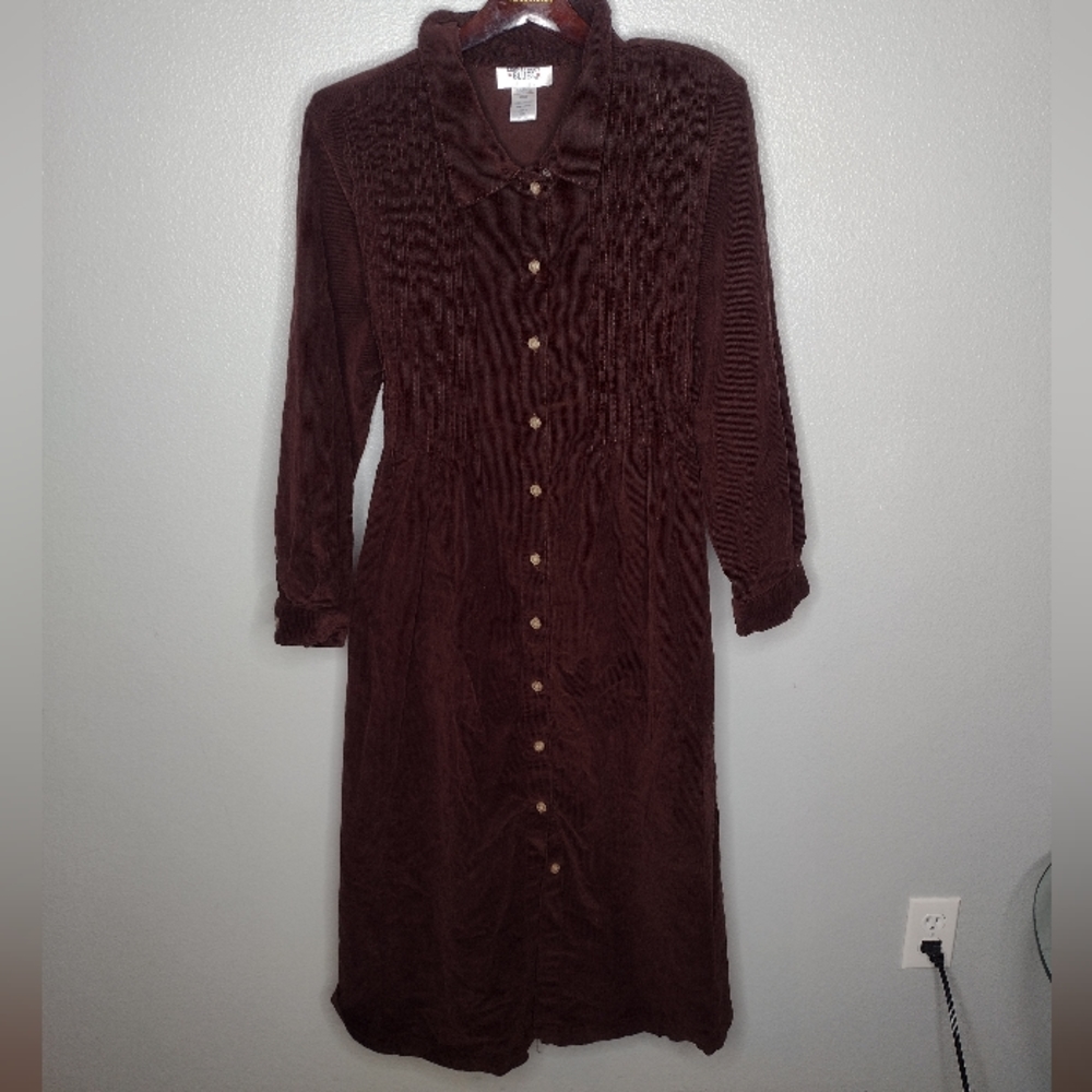Vintage MainStreet Blues Corduroy Dress Midi Button Up Collard Prairie BB